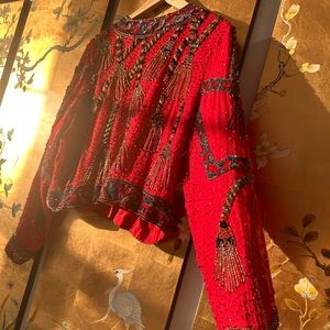 Red Vintage Festive Beautifully Beaded Jacket